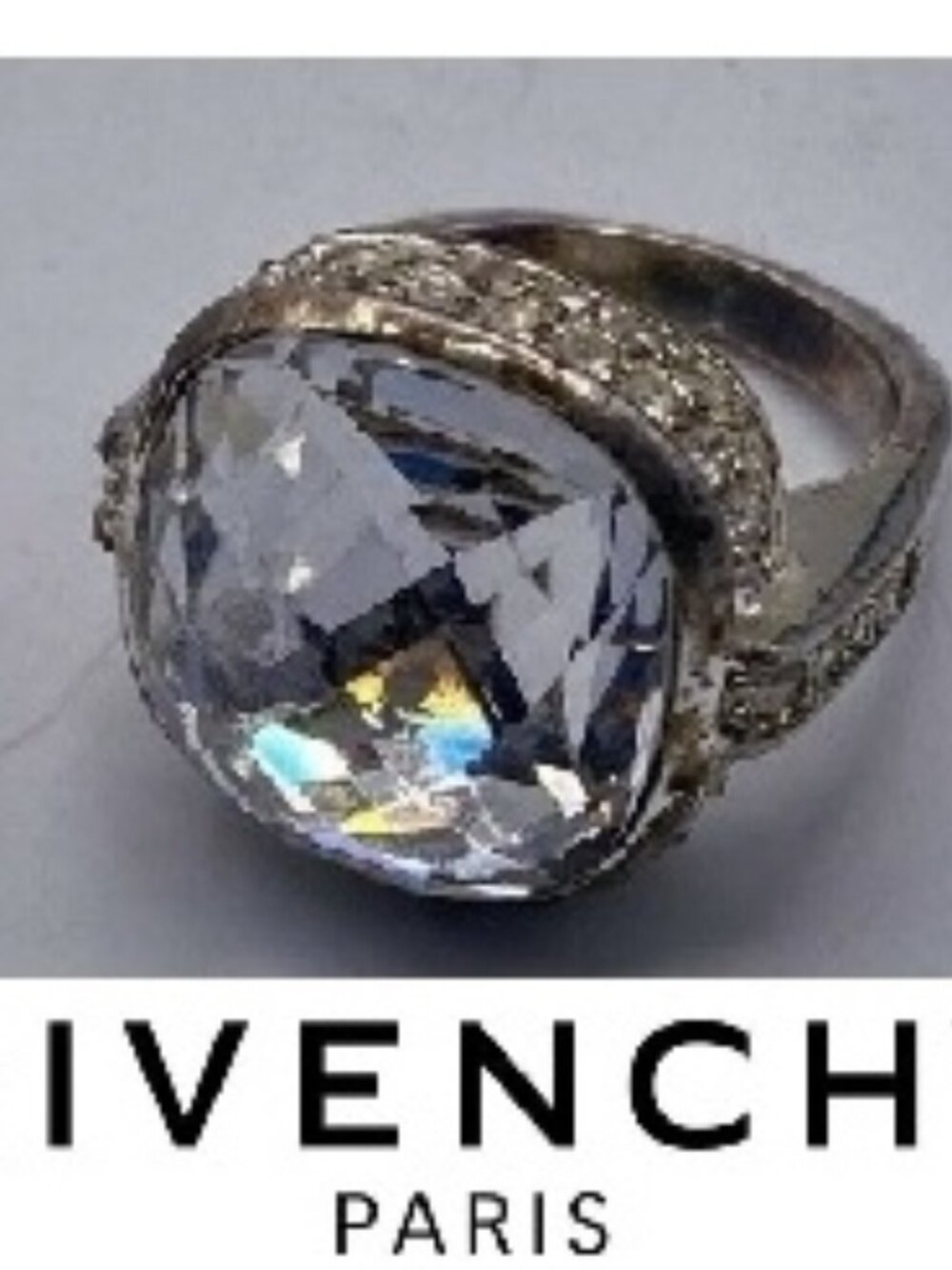Vintage Givenchy Stamped Bold Crystal Statement Ring w Certificate of Auth